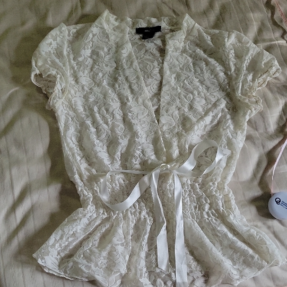 Chic Ivory Lace Wrap Blouse